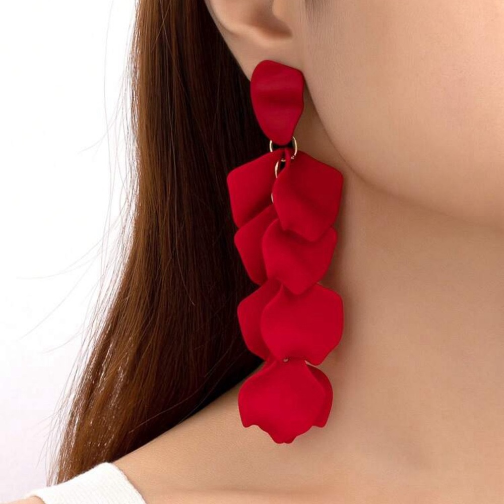 Red Flower Petals Dangle Earrings